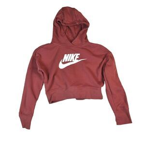 Nike Club Girl Hoodie Fleece Crop HBR Terracotta Modern Gym Boxy Lounge Medium
